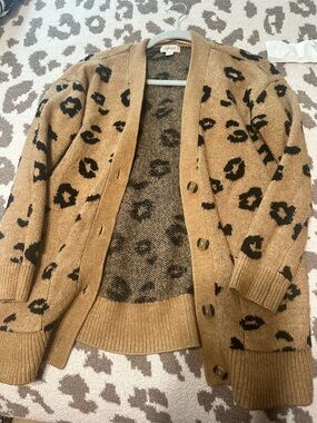 Style & Co. Tan Leopard-Print Button Front Cardigan